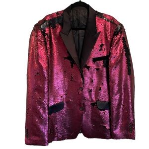 New Unworn Men’s Cranberry Red and Black Reverse Sequin Party Blazer XXXL